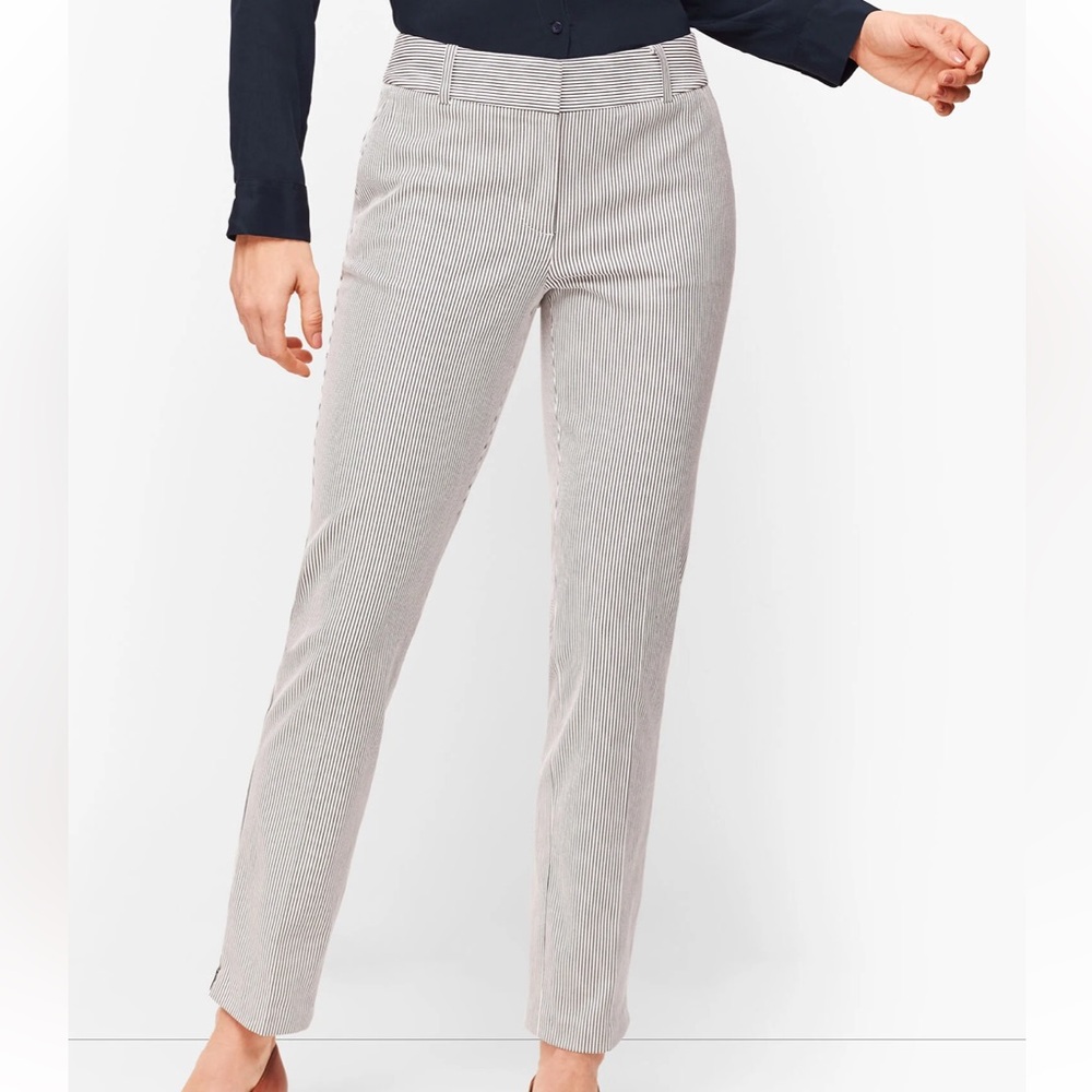 Talbots Hampshire Ankle Pants Women's Size 10 Curvy Fit Grey White Striped Coast